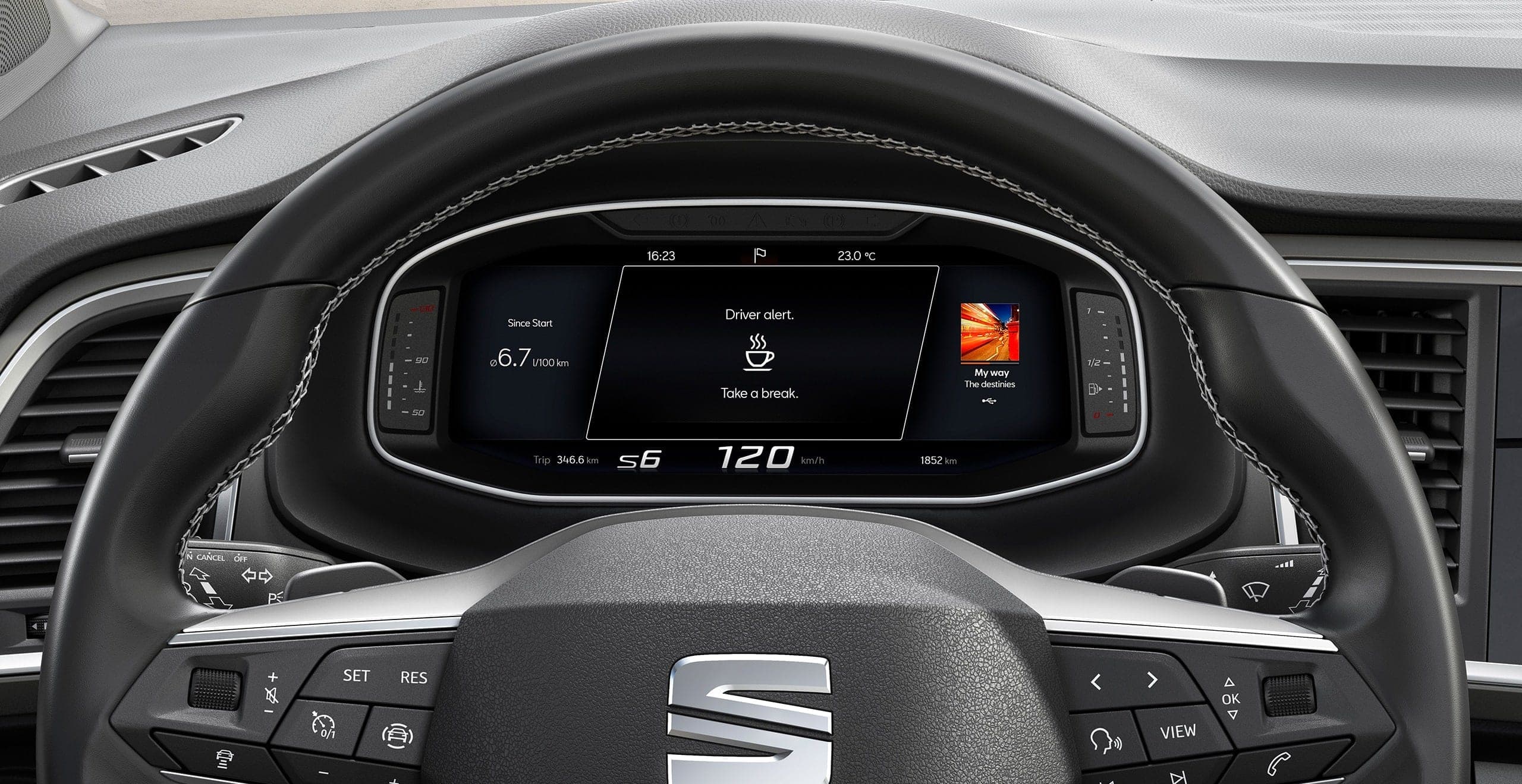 SEAT Ateca SUV detailed view of digital cockpit using navigation system