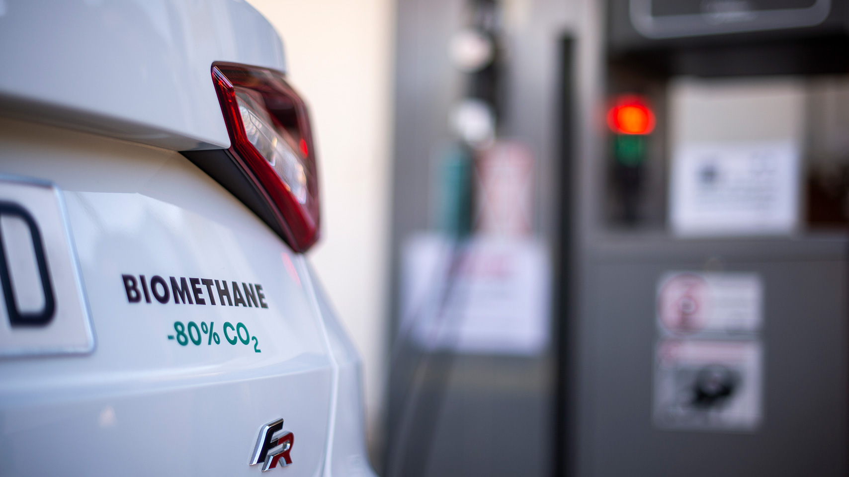 Biomethane powered SEAT Leon at gas station